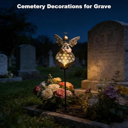VEEKI Solar Garden Lights, Metal Solar Angel Garden Stake Lights Outdoor Waterproof, Angel Decor Solar Lights for Cemetery Grave Yard Patio Path, Sympathy Memorial Gift for Lost Love One