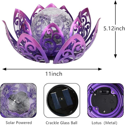 Bshine Solar Outdoor Garden Lotus Decorative Light, Waterproof Metal Cracked Glass Globe LED Lotus Light for Tabletop Decor, Walkway, Lawn Ornaments and Garden, Housewarming Gift (Purple)