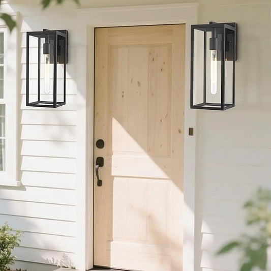 Bestshared Outdoor Wall Sconce Lights,Exterior Wall Lighting Fixtures with Clear Glass, Anti-Rust Modern Black Outside Lantern Lamp for House Front Porch Doorway Patio (Black, 15"-4 Pack)