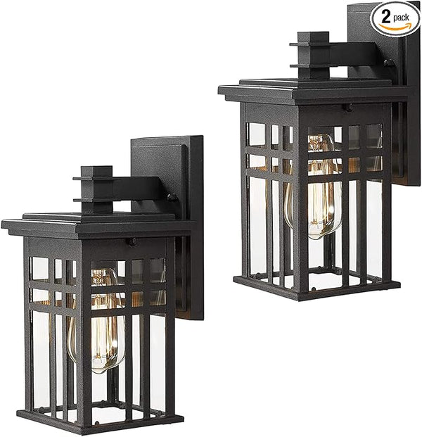 zeyu 2 Pack Outdoor Wall Sconce, Exterior Wall Mount Light in Black Finish with Clear Glass Shade, 20068B1-2PK | Lumora