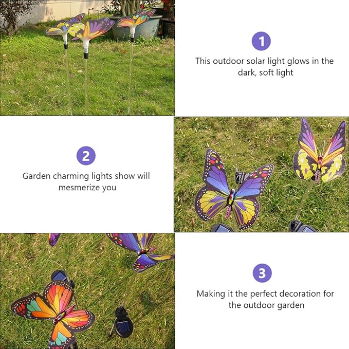 3pcs Solar Fiber Optic Color-Changing Butterfly Garden Lamps Outdoor Waterproof Landscape Pathway Solar Lights for Lawn and Patio Decoration