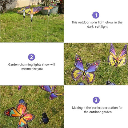 3pcs Solar Fiber Optic Color-Changing Butterfly Garden Lamps Outdoor Waterproof Landscape Pathway Solar Lights for Lawn and Patio Decoration