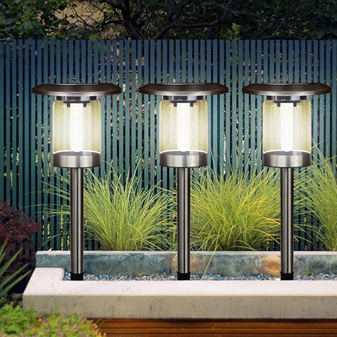 Solar Stainless Steel Solar Path Lights Outdoor Yard Lighting for Garden Driveway Landscape with Tungsten Filament Suitable for Patio and Lawn