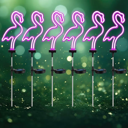 Retisee 6 Pcs Flamingo Solar Stake Lights Pink Flamingo Outdoor Lights Bulk Neon Lights Decoration LED Solar Powered Lighting for Lawn, Garden, Flower Bed, Yard, Pathway