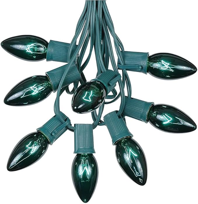 C9 Green Outdoor Christmas Lights - Roofline & Patio String Lights - 25 Foot