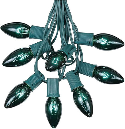 C9 Green Outdoor Christmas Lights - Roofline & Patio String Lights - 25 Foot