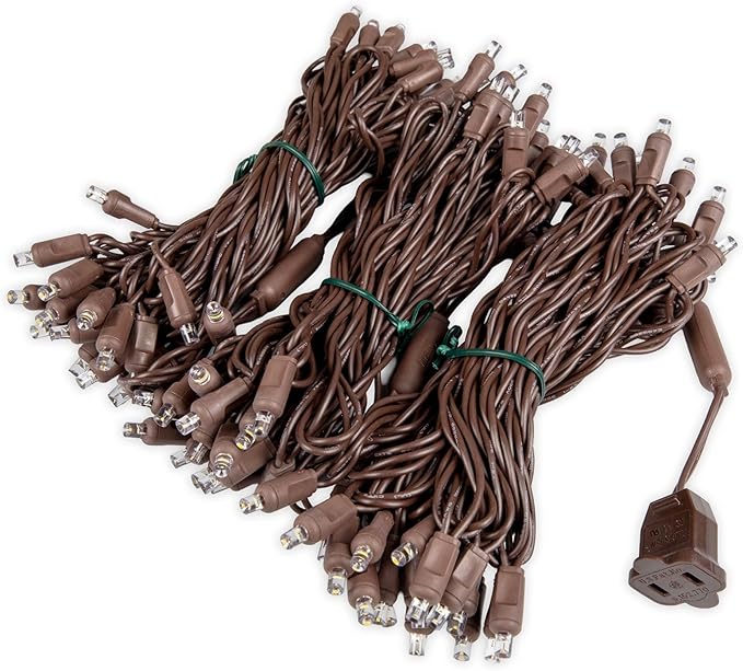 100 Warm White Wide Angle LED Mini Lights on Brown Wire – 50 Ft Commercial Grade Christmas String Lights, Full Wave | Lumora