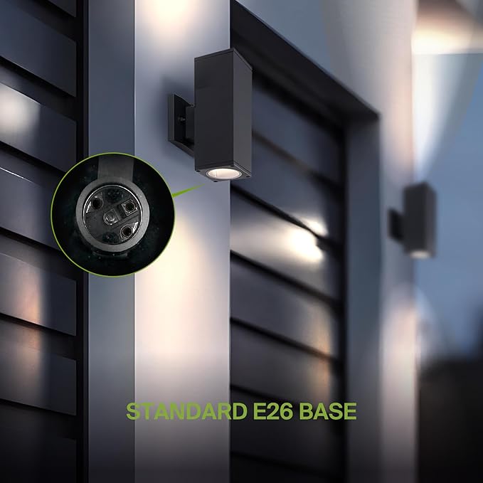 ASD 2 Light Square Dusk to Dawn Outdoor Wall Light Fixture | 120W E26 Bulb Socket 120V ETL Cylinder Up Down Lights | Lumora
