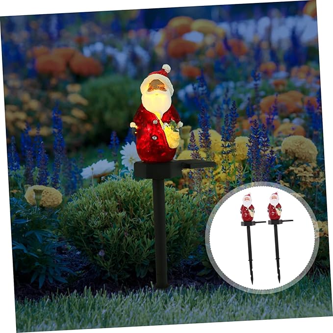 2pcs Santa Solar Stake Light Decorative Solar Lights for Garden Pathway Easy Installation Powered Outdoor Lawn Lamp for Christmas Decorations and Atmosphere