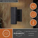VAXCEL Chiasso Modern Outdoor Porch Light,4.5" W x 8" H 2-Light Black Cylinder Wall Sconce, Waterproof LED Up and | Lumora