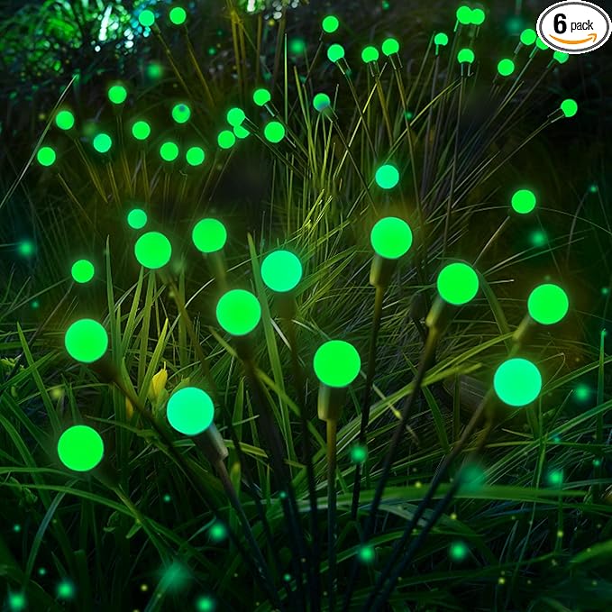 Albelt Halloween Decorations Outdoor, 6 Pack Solar Firefly Lights Outdoor, 48 LED Solar Halloween Lights, Waterproof Swaying Garden Light (Sway by Wind) for Outside Yard Patio Pathway Decor (Green)