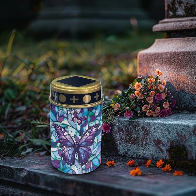 Purple Butterfly Cemetery Solar Lights Memorial Solar Lights Waterproof Grave Decorations Gifts for Cemetery Home Outdoors Lawn Outdoor Yard Patio
