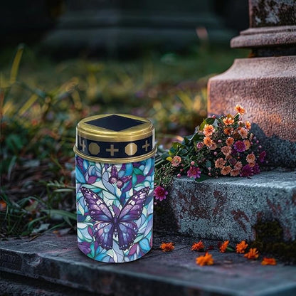 Purple Butterfly Cemetery Solar Lights Memorial Solar Lights Waterproof Grave Decorations Gifts for Cemetery Home Outdoors Lawn Outdoor Yard Patio