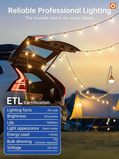 addlon 150FT (3x50FT) Outdoor String Lights, 48 Shatterproof ST38 Bulbs, Commercial Grade Patio Lights, Vintage Outside Hanging Light Waterproof, Outdoor Connectable for Garden Porch Backyard Balcony