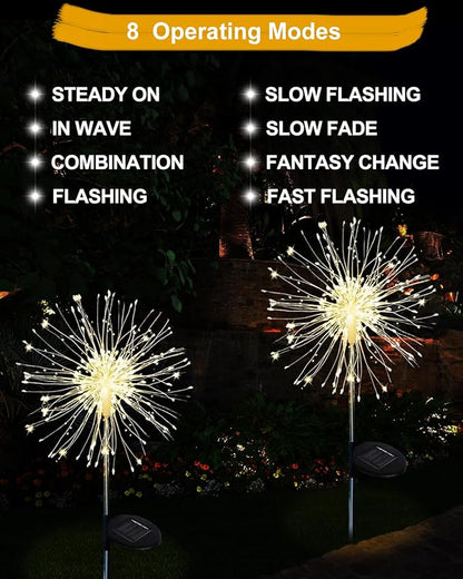 Solar Firework Lights Outdoor Waterproof 2Pcs 150 LED with 8 Modes DIY Stake Landscape Light for Outside Garden Yard Pathway Party Decor Christmas Decoration Solar Starburst Lights Warm White