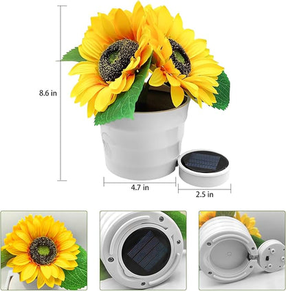Solar Sunflower Bonsai Lamp, LED Artificial Flower Lamp Sunflower Solar Lights Outdoor Waterproof, Flower with Vase Garden Decor Table Light for Back Yard Decorations