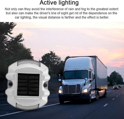2pcs 6 LED Solar Road Stud Lights, Ground Garden Lawn Deck Pathway Outdoor Lamps, Brightness Reflective with 2000mcd, Solar Powered LED Lights for Driveway Walkway Patio