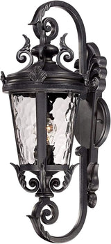 John Timberland Marseille Traditional Outdoor Wall Light Fixture Black Steel Scroll 19" Clear Hammered Glass | Lumora