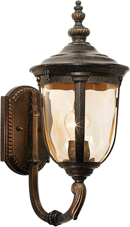 John Timberland Bellagio European Outdoor Carriage Light Fixture Vintage Bronze Curved Arm Hammered Glass Sconce for Exterior House Porch Patio Outside Deck Garage Yard Front Door Garden Home