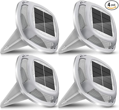 btfarm 4 Pack Solar Dock Lights, 2 Color Modes LED Driveway Solar Lights Outdoor, IP67 Waterproof Driveway Marker Deck Light for Warning Step Sidewalk Pathway Deck Garden Stair Yard, Warm/Cool White