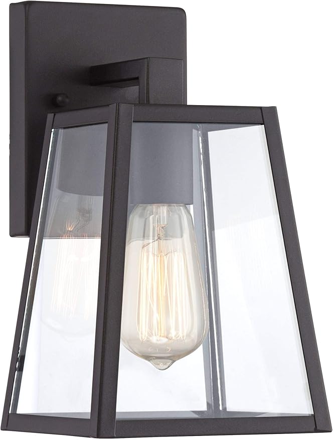 John Timberland Arrington Modern Industrial Outdoor Wall Light Fixture Mystic Black Steel 10 3/4" Clear Glass Panel for Exterior House Porch Patio Outside Deck Garage Front Door Garden Home