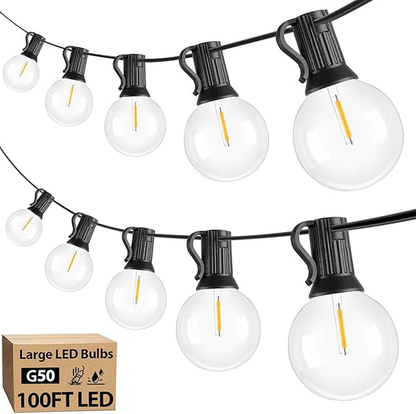 Bosceos 100ft Outdoor G50 LED Globe String Lights Dimmable Waterproof Shatterproof Light Strings with 52 Bulbs | Lumora