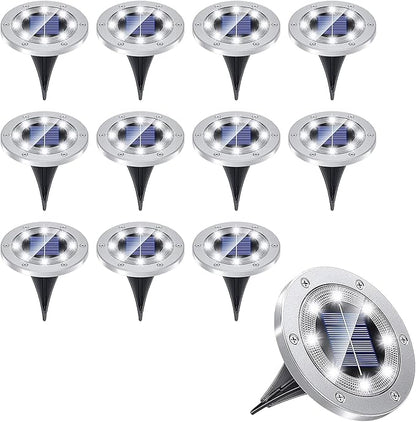 Solar Lights Garden Solar Ground Lights Solar Powered with 8 LED Solar Disk Lights for Pathway Yard Walkway Patio Lawn Path 12PCS