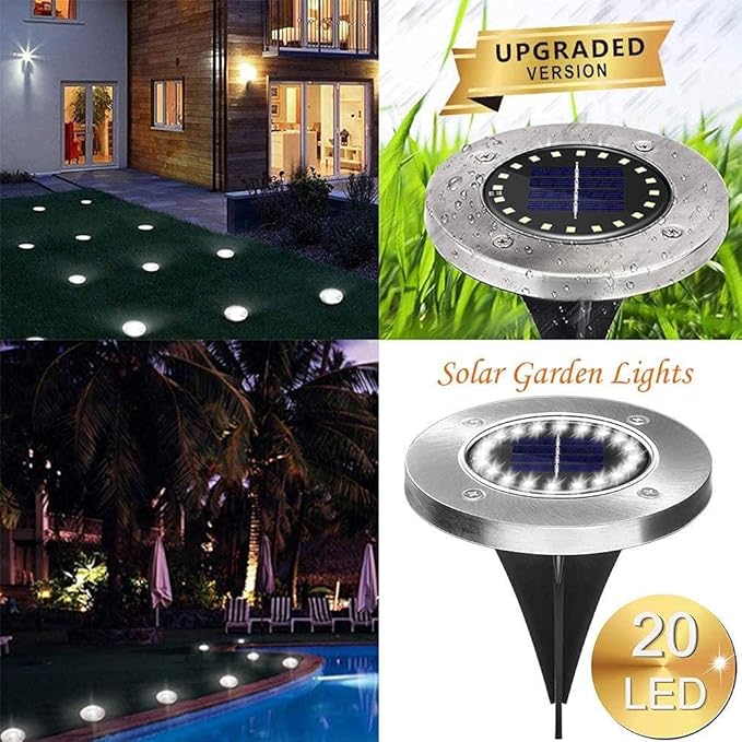 Solar Ground Lights - 20 LED, 12 Pack Outdoor Disk Lights - Waterproof in-Ground Garden Light Set for Pathway, Lawn | Lumora