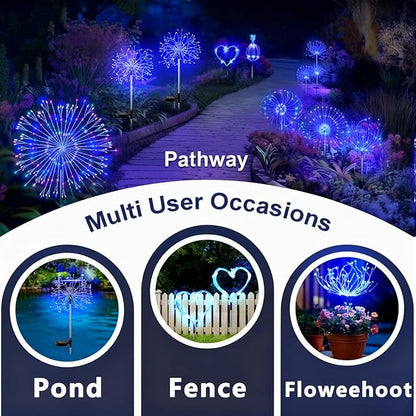 210 LED Solar Firework Lights, 8 Modes Solar Garden Lights Outdoor Waterproof Decorative, Multicolor Fairy Light for Yard, Patio, Pathway Walkway Party Wedding Christmas Decor