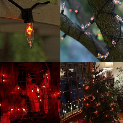 Halloween Flickering Flame String Lights, 10Ft Outdoor Christmas Lights 10 Flicker Flame Bulb Light, Plug in Hanging Patio Light for Indoor Outdoor Party Backyard Christmas Halloween Decor