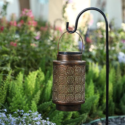 2 Pack Solar Lanterns, Outdoor Waterproof Hanging Led Lanterns, Metal Decorative Garden Lights, Solar Outdoor Lights Decor for Table Patio Yard Pathway, Bronze