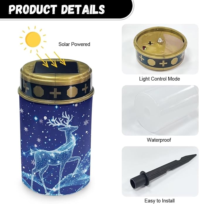 Solar Lights Outdoor Waterproof,Blue Reindeer Landscape Lighting Outdoor Solar Lights for Outside Solar Garden Lights