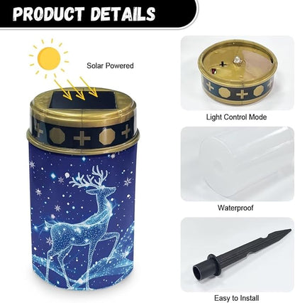 Solar Lights Outdoor Waterproof,Blue Reindeer Landscape Lighting Outdoor Solar Lights for Outside Solar Garden Lights