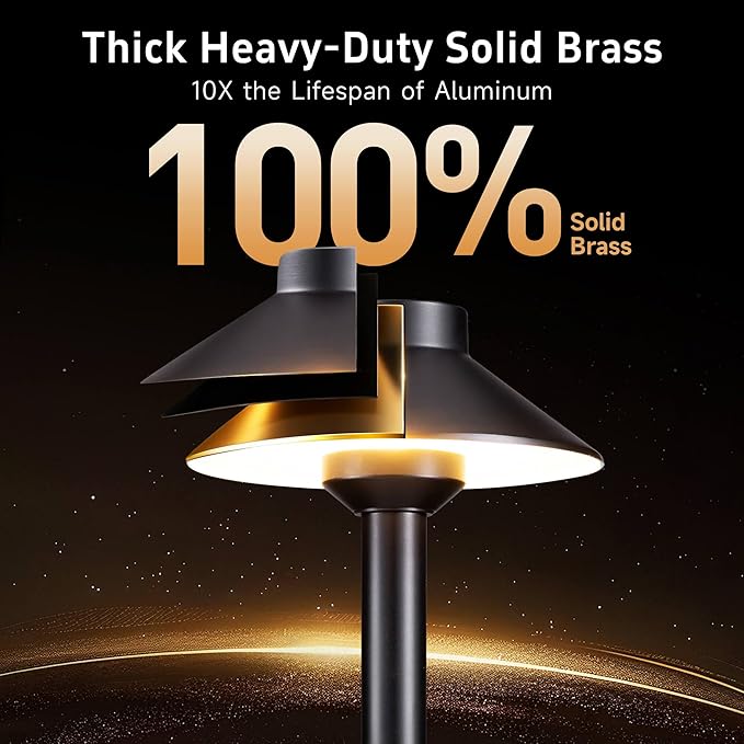 Gardenreet Low Voltage Landscape Path Light, Solid Brass Pathway Light IP65 Waterproof, Hat Shaped 12V Wired, Black | Lumora