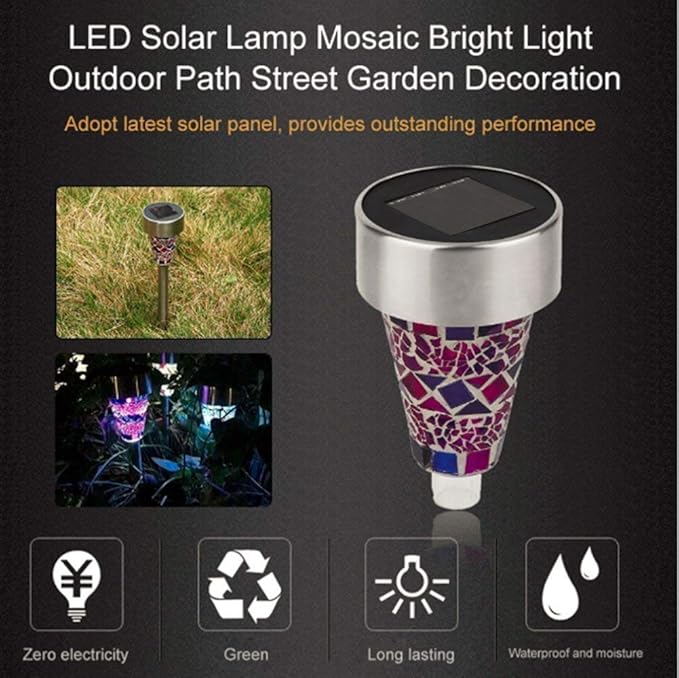 6Pcs Solar Mosaic Border Lawn Garden Lights, LED Mosaic Stake Lights Pathway Landscape Lighting for Patio Walkway | Lumora