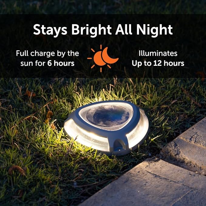 Step Light with Motion Sensor, Set of 4 Driveway Lights, Grey Cast Aluminum, 25 Lumen Solar Lights for Outdoor Steps, Patio, Boat Dock, Pool Deck, Pathways