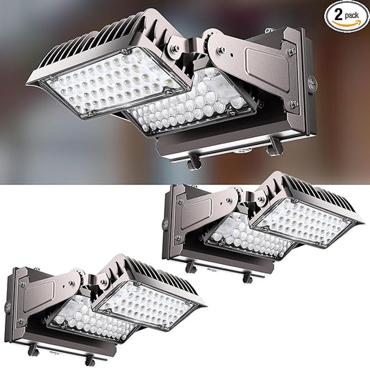 Lightdot 2Pack 250W LED Wall Pack Lights, 360° Adjustable Panel with Dusk to Dawn Photocell, 37500Lm 5000K, IP65 Waterproof & Advanced Heat Dissipation Outdoor Security Lighting(Height:20~35ft)