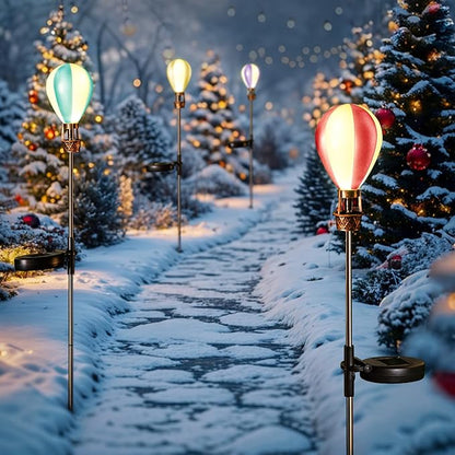 Solar Pathway Lights Outdoor - Hot Air Balloon Solar Lights Outdoor Waterproof for Outside Patio Pathway Garden Yard Path Walkway Fence Lawn Decor,4 Pack