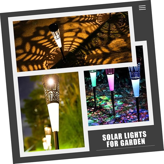 Happyyami 6pcs Solar Powered Garden Pathway Lights, Warm Colorful Outdoor Lawn Stake Lamps for Yard and Patio Decoration, Hollow Cone Design Solar Decking Lights