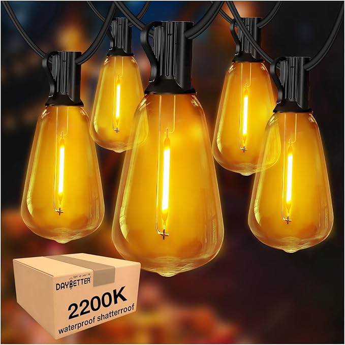 DAYBETTER 120FT Outdoor String Lights Waterproof 60 pcs Warm White LED Bulbs 2700K for Patio, Yard, Garden & | Lumora