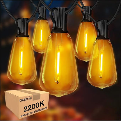 DAYBETTER 120FT Outdoor String Lights Waterproof 60 pcs Warm White LED Bulbs 2700K for Patio, Yard, Garden & Holiday Decor Durable Weatherproof Lights for Parties, Weddings, Backyard Lighting