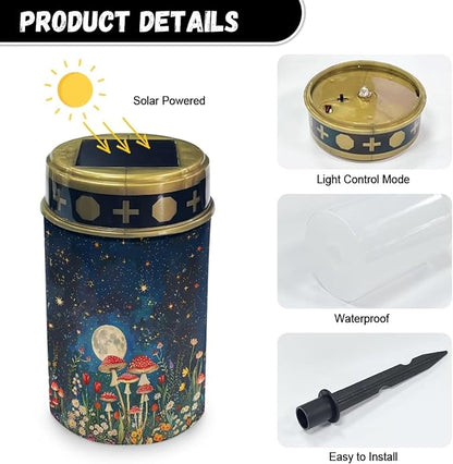 Mushroom Garden Solar Lights Automatic On/Off Solar Street Light Garden Light Stake Cylindrical Cemetery Solar Lights Outdoor Waterproof for Cemetery Graveyard Memorial