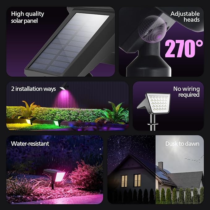 Philips 4 Packs Solar RGBW Spot Lights Outdoor, 18 LED Solar Powered Landscape Lights, 9 Lighting Modes | Lumora