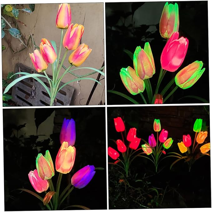 DOITOOL Lawn Solar Lamp 2pcs Powered for Decoration Creative Tulip Solar Lamp Garden Lawn Landscape Flowers Yard Light