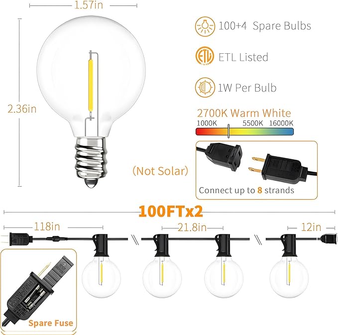 Svater Outdoor String Lights 300 FT + 200 FT Patio Lights with 104 Shatterproof LED Bulbs