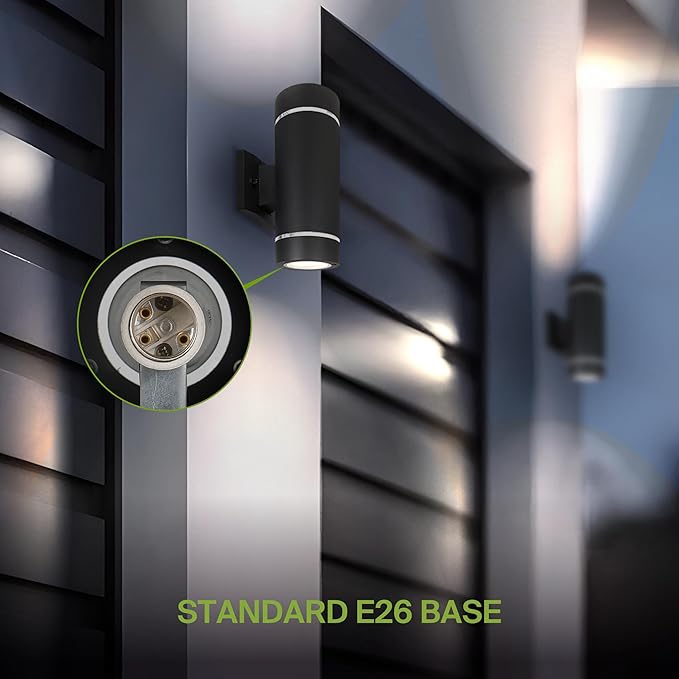 ASD 2 Light Outdoor Wall Light Fixture | 120W E26 Bulb Socket 120V ETL Cylinder Up Down Lights | | Lumora