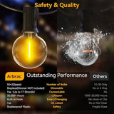 100ft Outdoor String Lights Waterproof/Connectable/Dimmable with 52 LED Shatterproof Bulbs,2-Pack 50ft UL Listed | Lumora
