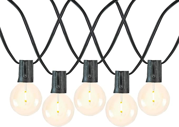 Novelty Lights 50 Feet G50 LED Patio String Light Set with 50 Bulbs, Warm White, Weather Resistant and Shatterproof Replaceable Plastic Globe Bulbs, Black Wire