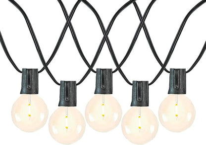Novelty Lights 50 Feet G50 LED Patio String Light Set with 50 Bulbs, Warm White, Weather Resistant and Shatterproof Replaceable Plastic Globe Bulbs, Black Wire
