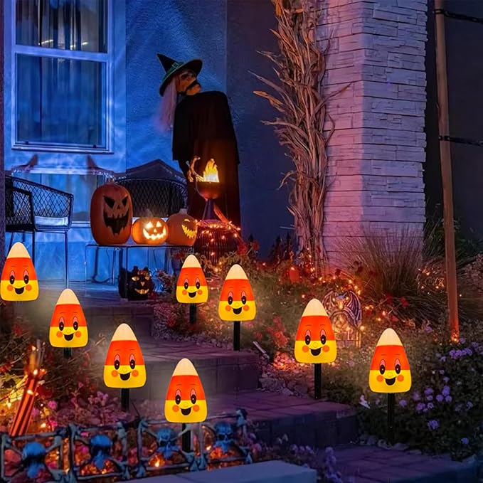 GOOTHY Halloween Candy Corn Pathway Lights Outdoor, 7Ft C7 LED Halloween Decorations Candy Corn Pathway String Lights Waterproof with 4 Stakes for Outdoor Garden Walkway Driveway Lawn Party Decor